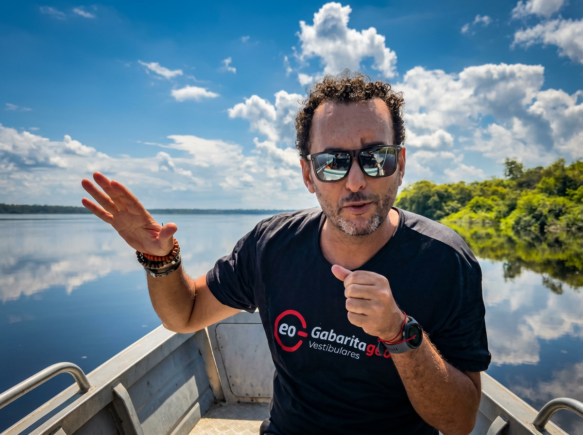 Prof. Jeangrafia gravando aula in loco na Amazônia